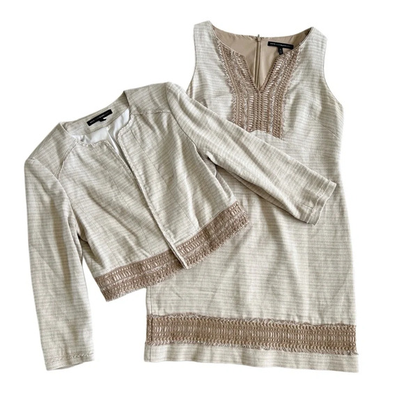 White House Black Market linen lace blend 2 piece dress jacket suit 12 - Picture 7 of 15